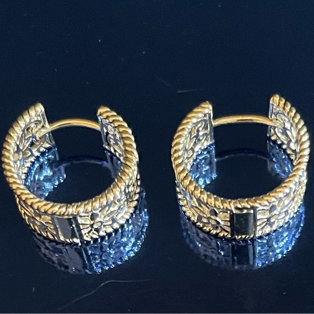 Silver Toned Flower Basket Hoop  Pierced Earrings